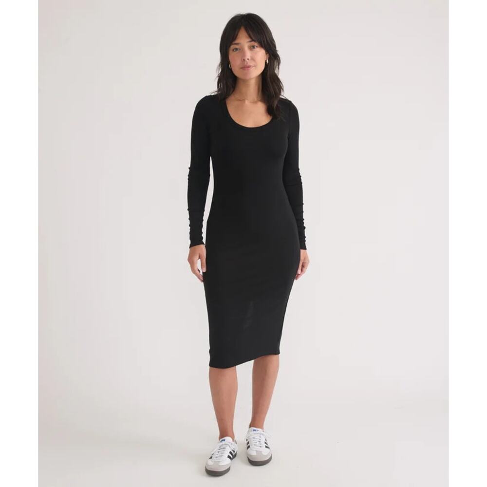 Marine Layer Womens Size XS Lexi Ribbed Long Sleeve‎ Midi Dress Black Lined